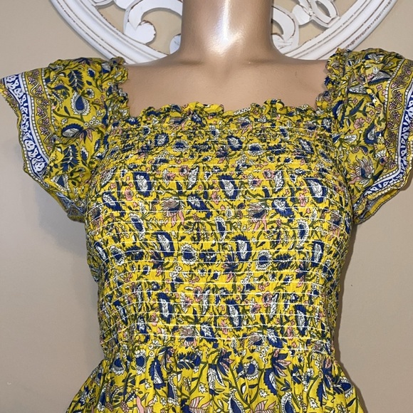 Jennifer & Grace women’s medium top blouse Floral Yellow blue white peplum - Picture 2 of 8